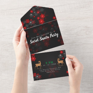 Invitation Tout En Un Ho Ho Red Black Snowflakes Christmas Secret Père N