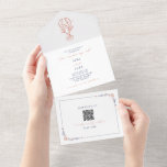 Invitation Tout En Un Homard Rustic Beach Wedding Rouge & bleu QR RSVP<br><div class="desc">Illustration de homard et texte blanc sur arrière - plan en terre cuite. RSVP au fond avec bordure de coquillage fleuri.</div>