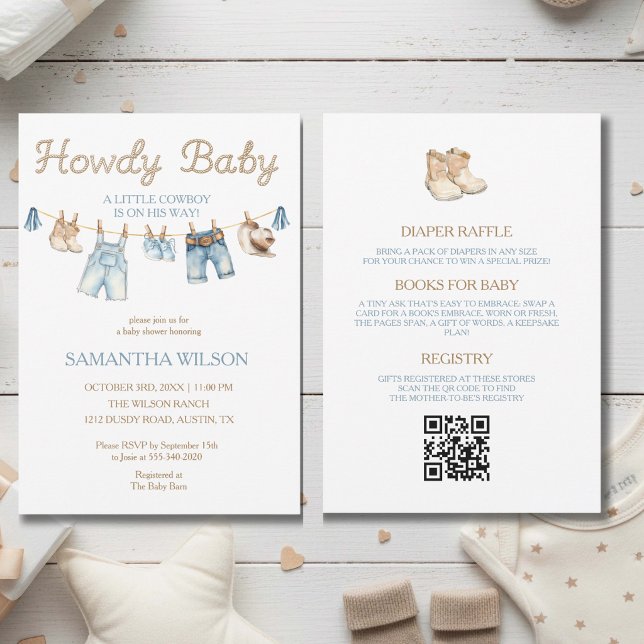 Invitation Tout En Un Howdy Bébé Petit Cow-Boy Bébé  (Créateur téléchargé)