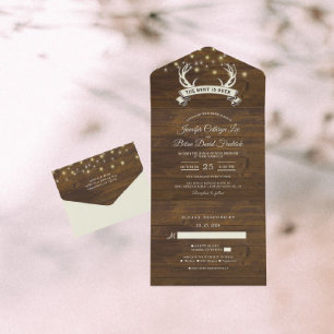Invitation Tout En Un "Hunt is Over" Rustic Antler Strings Mariage léger