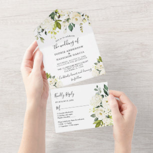 Invitation Tout En Un Hydrangea Elegant Rose or blanc Mariage floral A