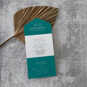 Invitation Tout En Un Idyllique Stylish Calligraphie Mariage Turquoise
