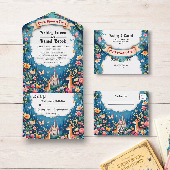 Invitation Tout En Un Il Était Une Fois Woodland Castle Fairytale Mariag (Créateur téléchargé)