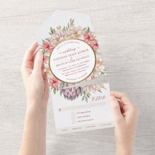 Invitation Tout En Un Ile tropicale Pastel Floral Mariage Tout en un I