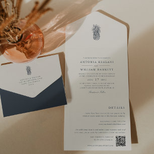 Invitation Tout En Un Île Vintage Mariage ananas