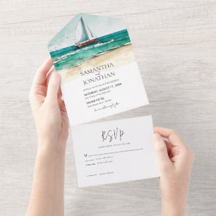 Invitation Tout En Un Illustration mariage simple d'aquarelle marine