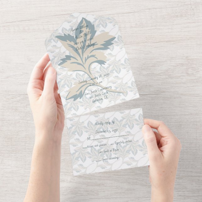Invitation Tout En Un Imaginaire Dusty Blue Floral hiver (Déchirure)