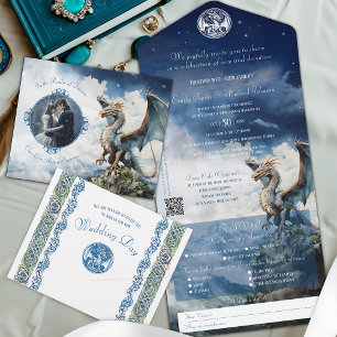 Invitation Tout En Un Imaginaire magique Turquoise et Blue Celtic Dragon