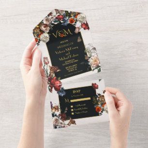 Invitation Tout En Un Initiales de mariage florales Rembrandt Moody