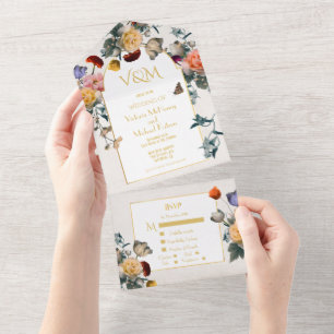 Invitation Tout En Un Initiales de mariage légères et aériennes avec fle