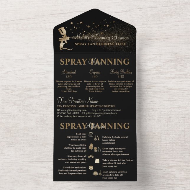 Invitation Tout En Un Instructions de soins postérieurs Spray Tan Flyer (À l'intérieur)