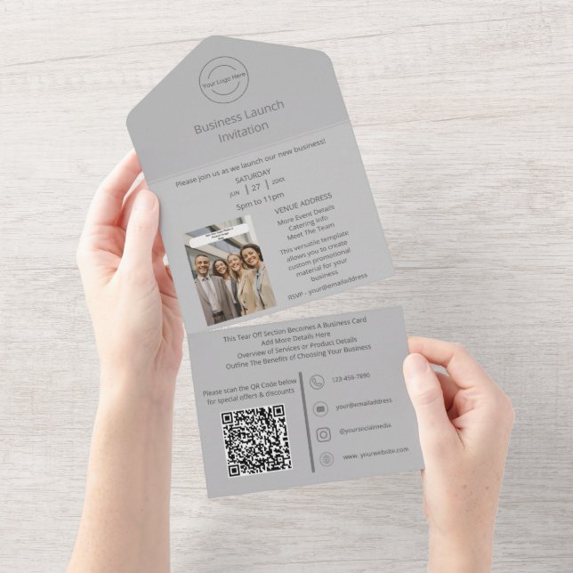 Invitation Tout En Un Invitation de lancement d'entreprise 2 en 1 + Cart (Déchirure)