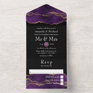 Invitation Tout En Un Invitation de mariage tout-en-un en agate violette