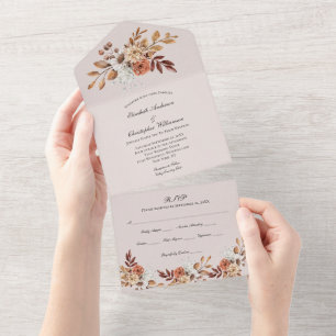 Invitation Tout En Un Invitation de mariage tout-en-un en terre cuite fl