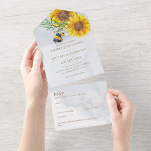 Invitation Tout En Un Invite de mariage avec RSVP des tournesols rustiqu