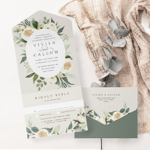 Invitation Tout En Un Ivory Bloom   Aquarelle Floral Oval Frame Mariage