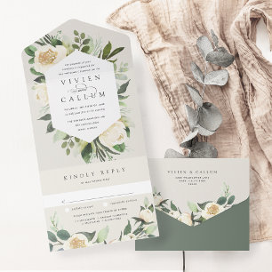 Invitation Tout En Un Ivory Bloom   Aquarelle Mariage de cadre Floral