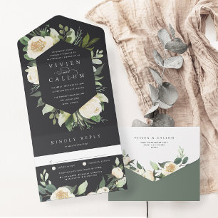 Invitation Tout En Un Ivory Bloom   Aquarelle Mariage de cadre Floral
