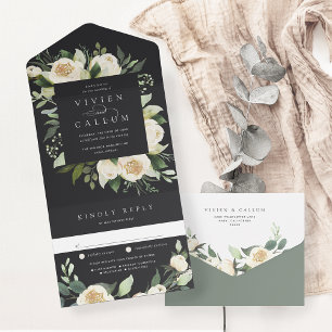 Invitation Tout En Un Ivory Bloom   Aquarelle Mariage de cadre Floral