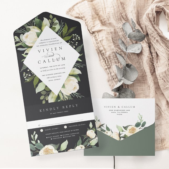 Invitation Tout En Un Ivory Bloom | Aquarelle Mariage de cadre Floral (Créateur téléchargé)