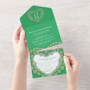 Invitation Tout En Un Jade verte mariage anniversaire 12ème ou 35ème fêt