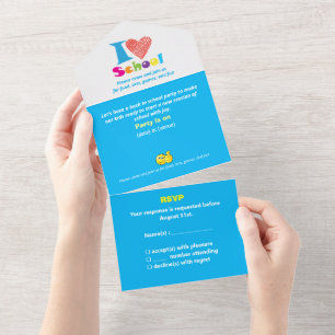 Invitation Tout En Un J'aime l'école Retour à l'école Dessin animé de re