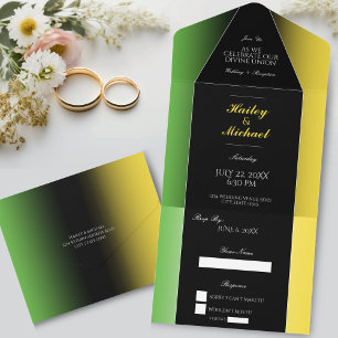 Invitation Tout En Un Jamaïque Green Black & Gold Elegant moderne Jamaïc