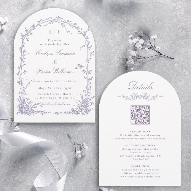 Invitation Tout en Un Jardin Botanique de Lavande Arche de Ma (Front & Back)
