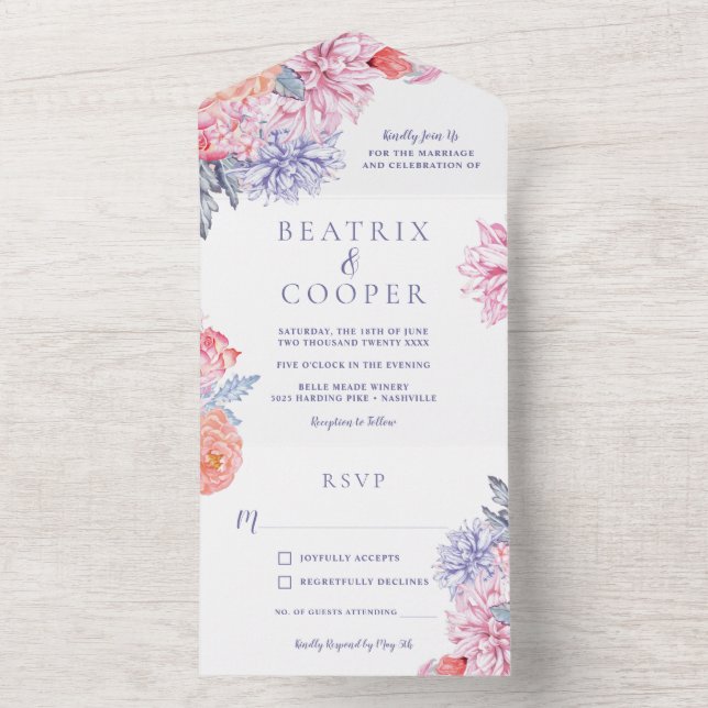 Invitation Tout En Un Jardin de fleurs aquarelle mariage floral (À l'intérieur)
