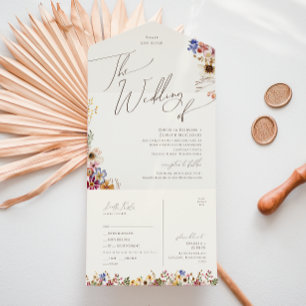 Invitation Tout En Un Jardin de Fleurs Sauvages   Mariage Beige de Scell