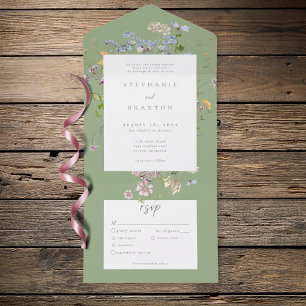 Invitation Tout En Un Jardin de fleurs sauvages sauge Mariage élégant