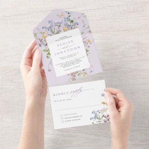 Invitation Tout En Un Jardin de mariage de prairie de fleurs sauvages de