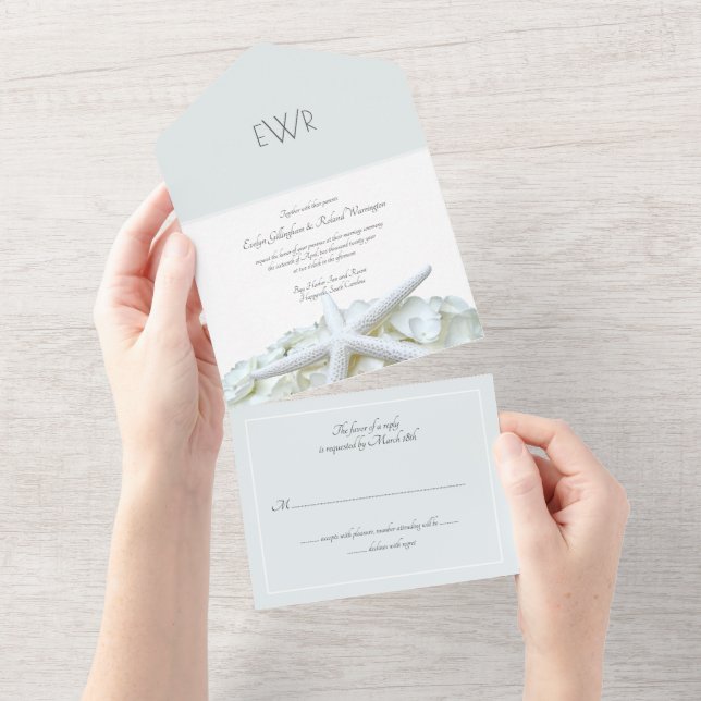 Invitation Tout En Un Jardin de mer Monogramme Mariage traditionnel (Déchirure)