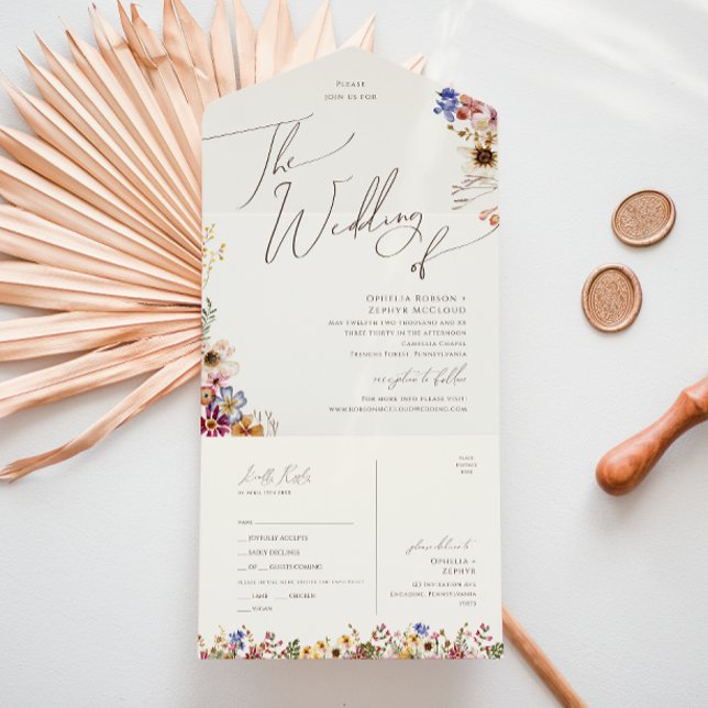 Invitation Tout En Un Jardin fleur sauvage | Mariage beige de Sceau et d (Créateur téléchargé)