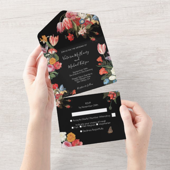 Invitation Tout En Un Jardin fleuri Dark & Moody Mariage Kessel (Déchirure)
