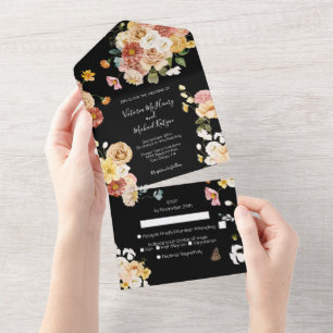 Invitation Tout En Un Jardin fleuri mariage floral sombre et lunatique