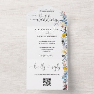 Invitation Tout En Un Jardin Floral QR Code Coeurs Script Mariage