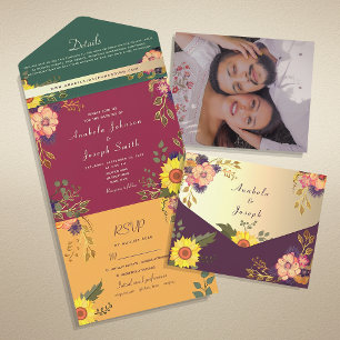 Invitation Tout En Un Jewel Tones Boho Sunflower Mariage