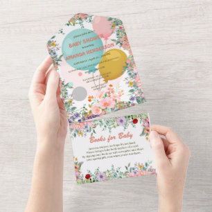 Invitation Tout En Un Joli arc-en-ciel Balloon aquarelle baby shower flo