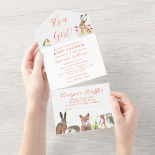 Invitation Tout En Un Joli Baby shower Fox lièvre C'est une fille Floral
