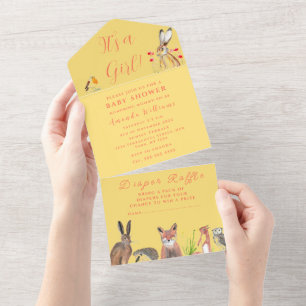 Invitation Tout En Un Joli Baby shower Fox lièvre C'est une fille Floral