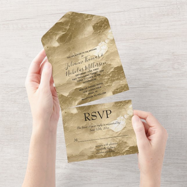 Invitation Tout En Un Joli Champagne Gold Glam (Déchirure)