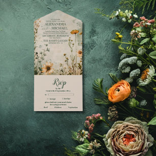 Invitation Tout En Un Joli mariage bohème de prairie avec petite fleur s