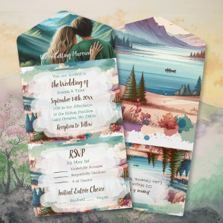 Invitation Tout En Un Joli Mariage de scène de montagne (avec enveloppes
