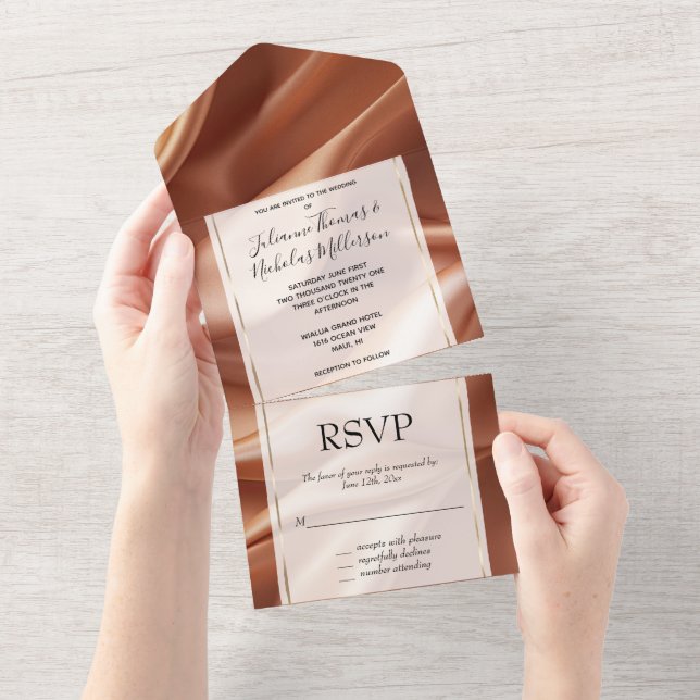 Invitation Tout En Un Joli Rose Gold Romantique Faux Satin Mariage (Déchirure)