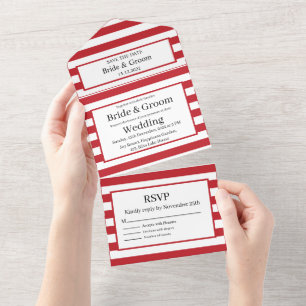 Invitation Tout En Un Jote Red White Stripes All in One Wedding Inviter
