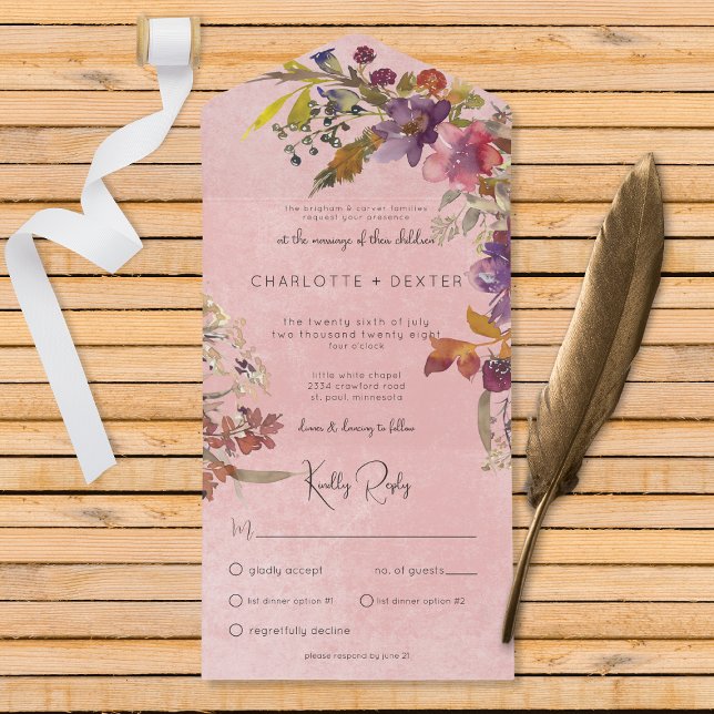 Invitation Tout En Un Joyau Boho Rustique Tone Florals Dîner Rose (Créateur téléchargé)