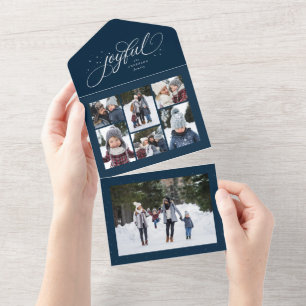 Invitation Tout En Un Joyeux collage de Noël marine triplé vacances