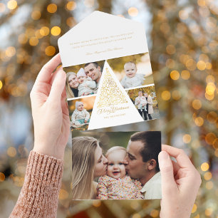 Invitation Tout En Un Joyeux Noël Arbre à perles d'or 4 Photo Collage