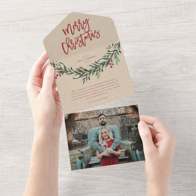 Invitation Tout En Un joyeux noël branche de vacances script (Déchirure)